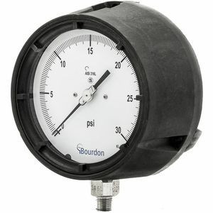 BOURDON 4.5" PROCESS GAUGE, 1/4" NPT, 0/30 PSI, DRY FILLABLE, LOWER MOUNT, SS by PIC Gauges