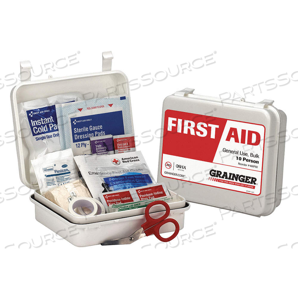 FIRST AID KIT AND HOUSING, INDUSTRIAL, 10 PEOPLE SERVED, 54 COMPONENTS, PLASTIC by Approved Vendor FIRST AID KIT AND HOUSING, INDUSTRIAL, 10 PEOPLE SERVED, 54 COMPONENTS, PLASTIC by Approved Vendor