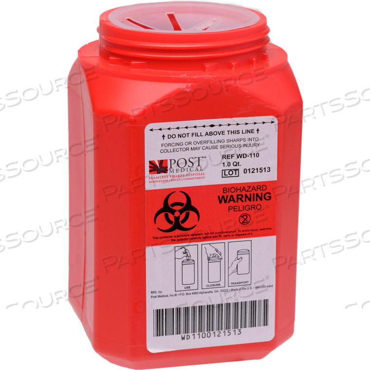 1 QUART LEAK-TIGHT SHARPS CONTAINER WITH LOCKING SCREW CAP, RED, 24/CS by Sharps Compliance, Inc. 1 QUART LEAK-TIGHT SHARPS CONTAINER WITH LOCKING SCREW CAP, RED, 24/CS by Sharps Compliance, Inc.
