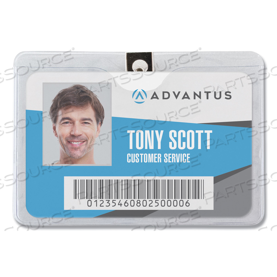 ID BADGE HOLDERS WITH CLIP, HORIZONTAL, CLEAR 4.13" X 3.38" HOLDER, 3.88" X 3" INSERT by Advantus ID BADGE HOLDERS WITH CLIP, HORIZONTAL, CLEAR 4.13" X 3.38" HOLDER, 3.88" X 3" INSERT by Advantus