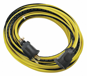 POWER CORD EXTENSION, 25 FT, 15 A, 125 VAC, 12 AWG, NEMA 5-15P TO NEMA 5-15R, YELLOW WITH BLACK STRIPE by Power First