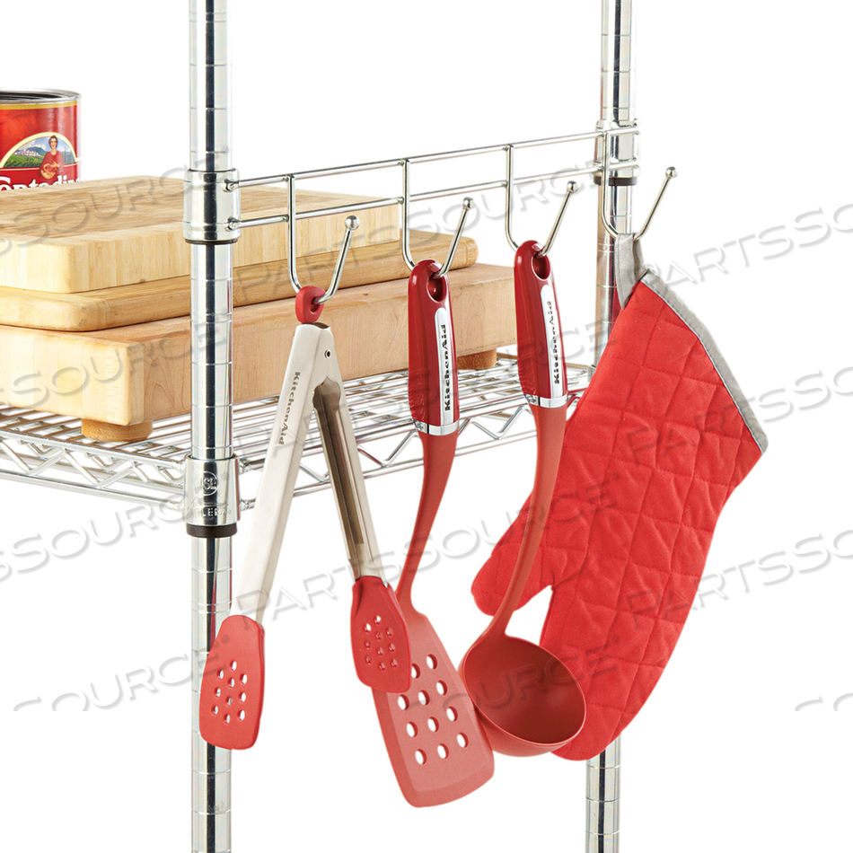 HOOK BARS FOR WIRE SHELVING, FOUR HOOKS, 18" DEEP, SILVER by Alera HOOK BARS FOR WIRE SHELVING, FOUR HOOKS, 18" DEEP, SILVER by Alera