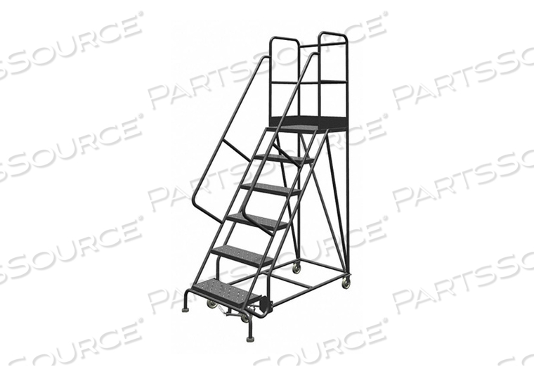6 STEP 16"W 10"D TOP STEP STEEL ROLLING LADDER, PERFORATED TREAD, 36" HANDRAIL by Tri-Arc 6 STEP 16"W 10"D TOP STEP STEEL ROLLING LADDER, PERFORATED TREAD, 36" HANDRAIL by Tri-Arc