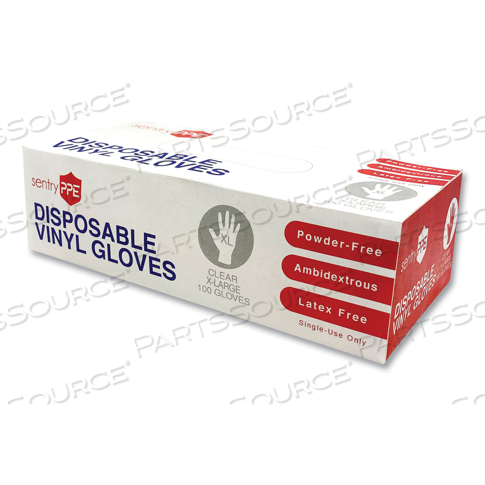 SINGLE USE VINYL GLOVE, CLEAR, X-LARGE, 100/BOX, 10 BOXES/CARTON 