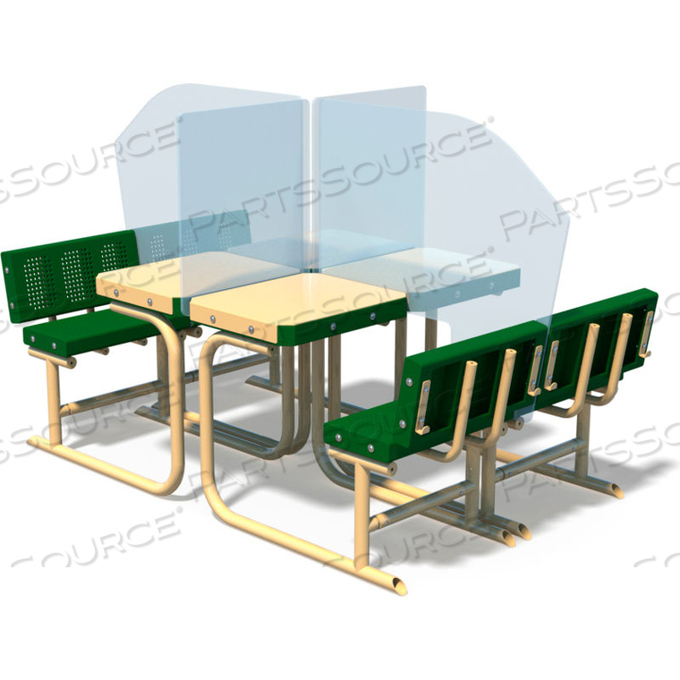 ULTRAPLAY OUTDOOR 4 STUDENT QUADRUPLE TRANSFORMA-DESK, GREEN/TAN 