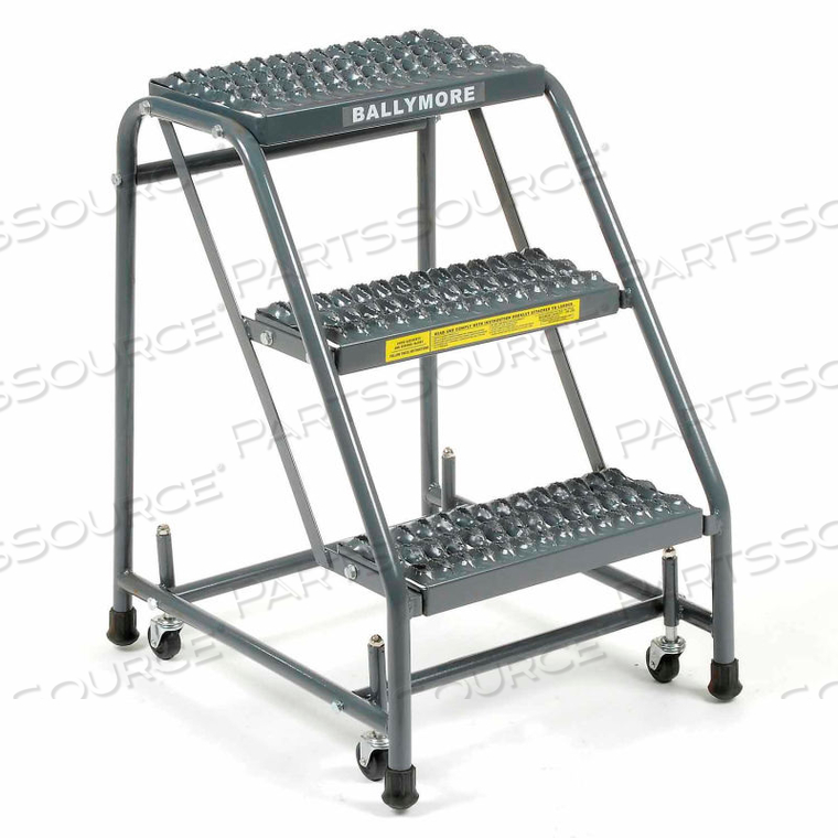 GRIP 16"W 3 STEP STEEL ROLLING LADDER 20"D TOP STEP by Ballymore GRIP 16"W 3 STEP STEEL ROLLING LADDER 20"D TOP STEP by Ballymore