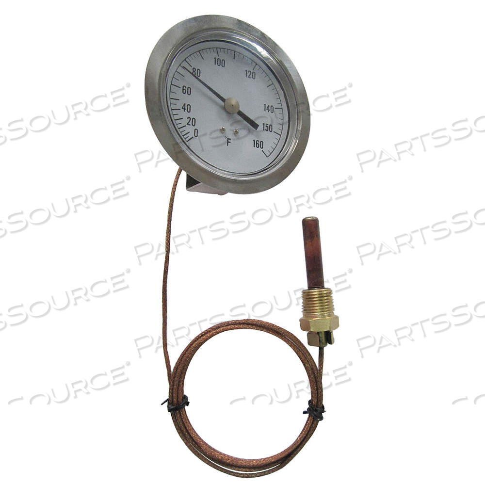 ANALOG PANEL MOUNT THERMOMETER, 0° TO 160°F, 3.5 IN DIAL DIA, 1/2 IN MNPT WITH 10 FT CABLE by Approved Vendor
