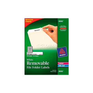 REMOVABLE INKJET/LASER FILING LABELS, 2/3 X 3-7/16, WHITE, 750/PACK by Avery