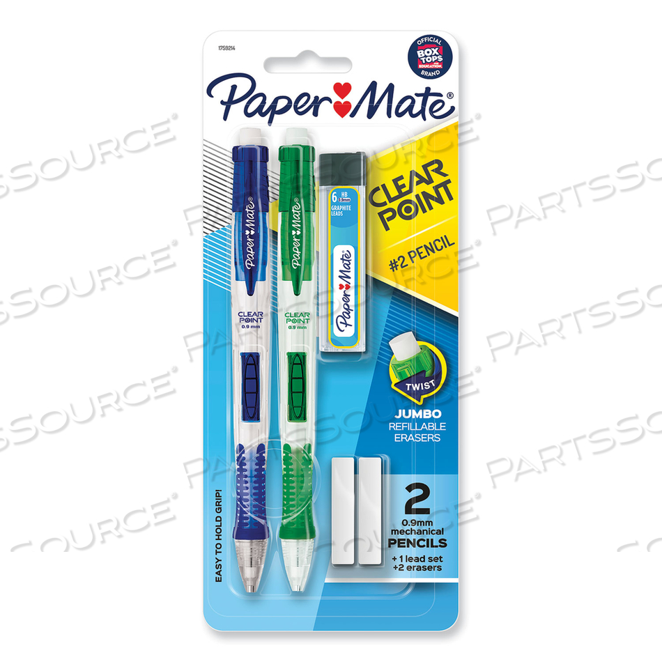 CLEAR POINT MECHANICAL PENCIL, 0.9 MM, HB (#2.5), BLACK LEAD, ASSORTED BARREL COLORS by Paper Mate