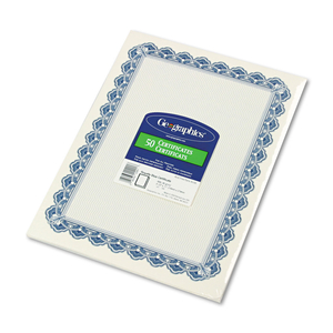 ARCHIVAL QUALITY PARCHMENT PAPER CERTIFICATES, 11 X 8.5, HORIZONTAL ORIENTATION, BLUE WITH BLUE ROYALTY BORDER, 50/PACK by Geographics