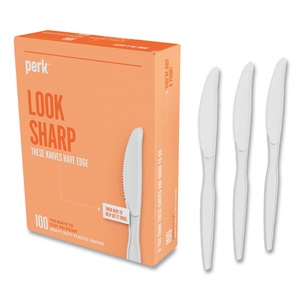 HEAVYWEIGHT PLASTIC CUTLERY, KNIVES, WHITE, 100/PACK by Perk