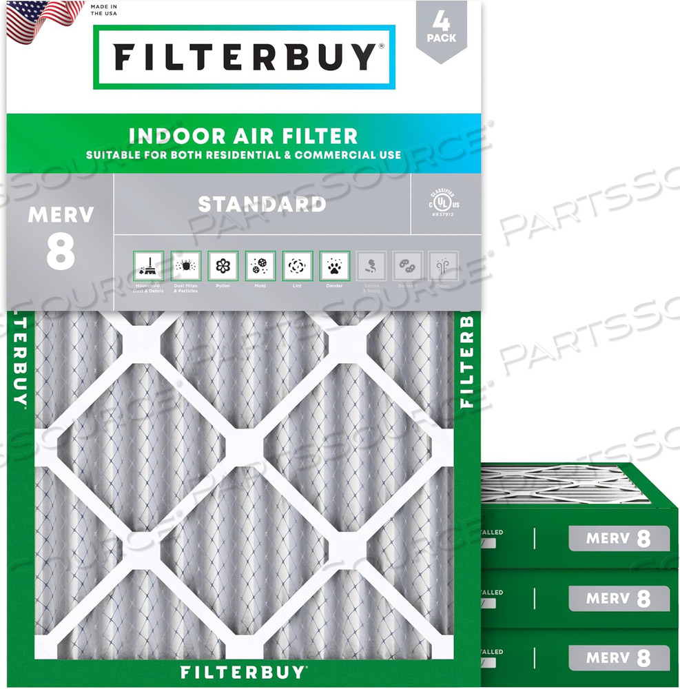 FILTERBUY 16X18X2 AIR FILTER MERV 8 DUST DEFENSE (4-PACK), PLEATED HVAC AC FURNACE AIR FILTERS REPLACEMENT (ACTUAL SIZE: 16.00 X 18.00 X 2.00 INCHES) 