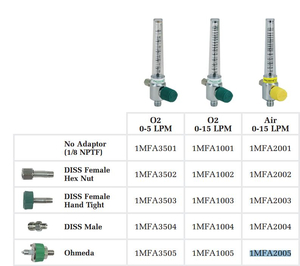 DIAL FLOWMETER, 0 TO 15 LPM, MALE, 50 PSI, MEDICAL AIR, BRASS, GREEN by Precision Medical, Inc.