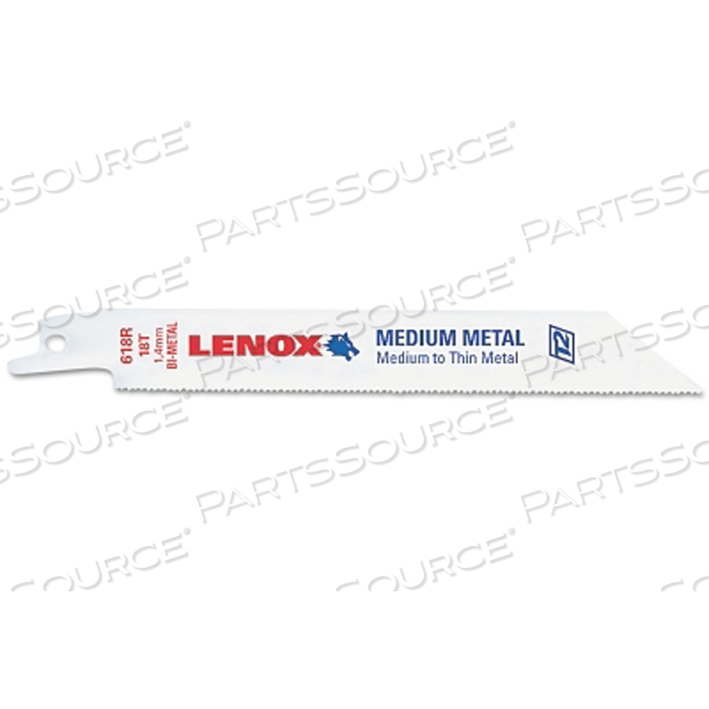 METAL CUTTING RECIPROCATING SAW BLADE, 6 IN L X 3/4 IN W X 0.035 IN THICK, 14 TPI, 5 EA/PK by Lenox METAL CUTTING RECIPROCATING SAW BLADE, 6 IN L X 3/4 IN W X 0.035 IN THICK, 14 TPI, 5 EA/PK by Lenox