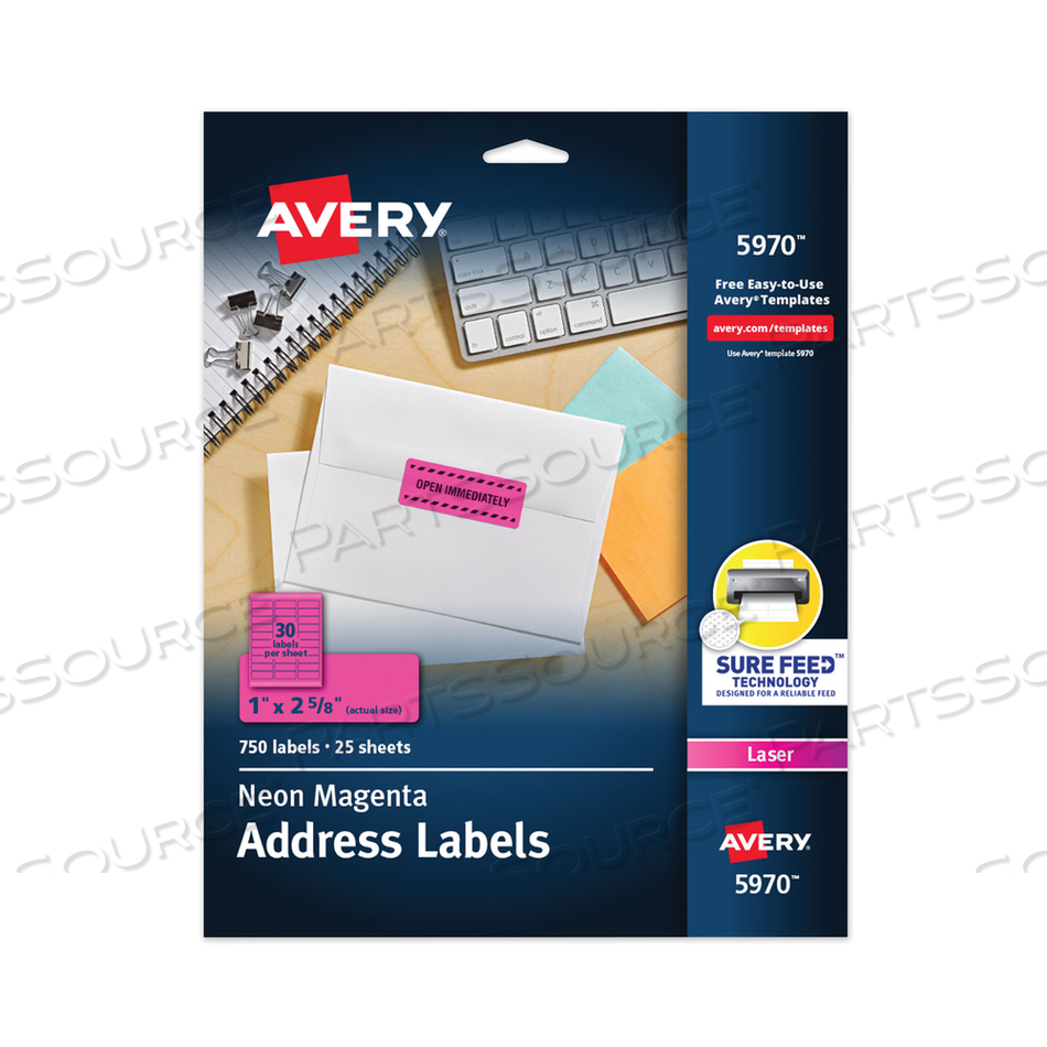 HIGH-VISIBILITY PERMANENT LASER ID LABELS, 1 X 2.63, NEON MAGENTA by Avery