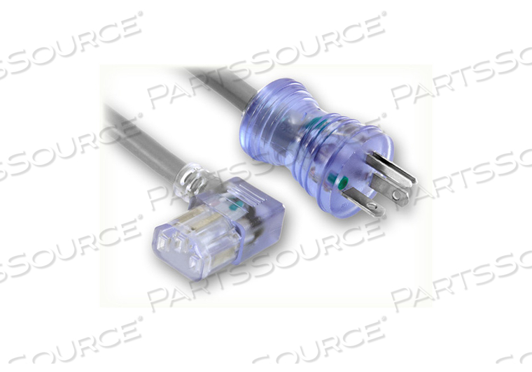 12FT 16 AWG NEMA 5-15P - C13 RIGHT ANGLE HOSPITAL GRADE POWER CORD by Quail Electronics