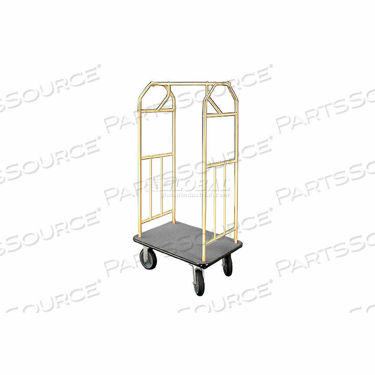 BELLMAN HOTEL CART 35X24 SATIN BRASS WITH GRAY CARPET & RUBBER WHEELS by Glaro Products Inc