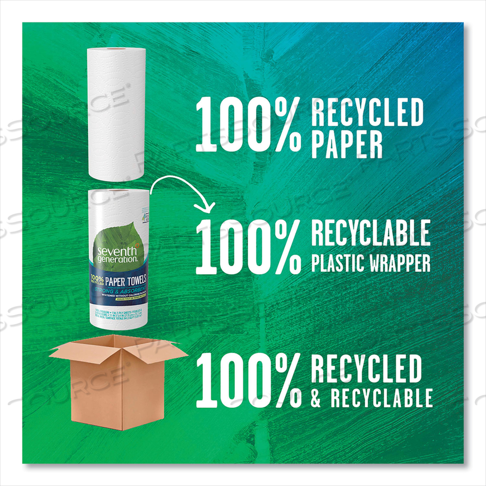 100% RECYCLED PAPER KITCHEN TOWEL ROLLS, 2-PLY, 11 X 5.4, 156 SHEETS/ROLL by Seventh Generation 100% RECYCLED PAPER KITCHEN TOWEL ROLLS, 2-PLY, 11 X 5.4, 156 SHEETS/ROLL by Seventh Generation