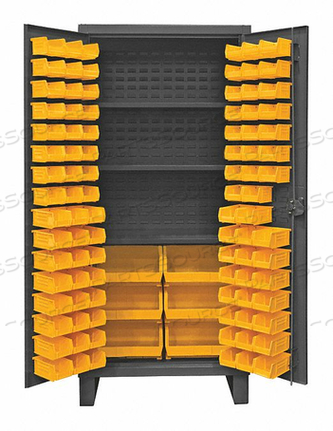 BIN CABINET - 12 GAUGE WITH 102 HOOK-ON BINS & SHELVES, 36"W X 24"D X 78"H by Durham Manufacturing Company BIN CABINET - 12 GAUGE WITH 102 HOOK-ON BINS & SHELVES, 36"W X 24"D X 78"H by Durham Manufacturing Company