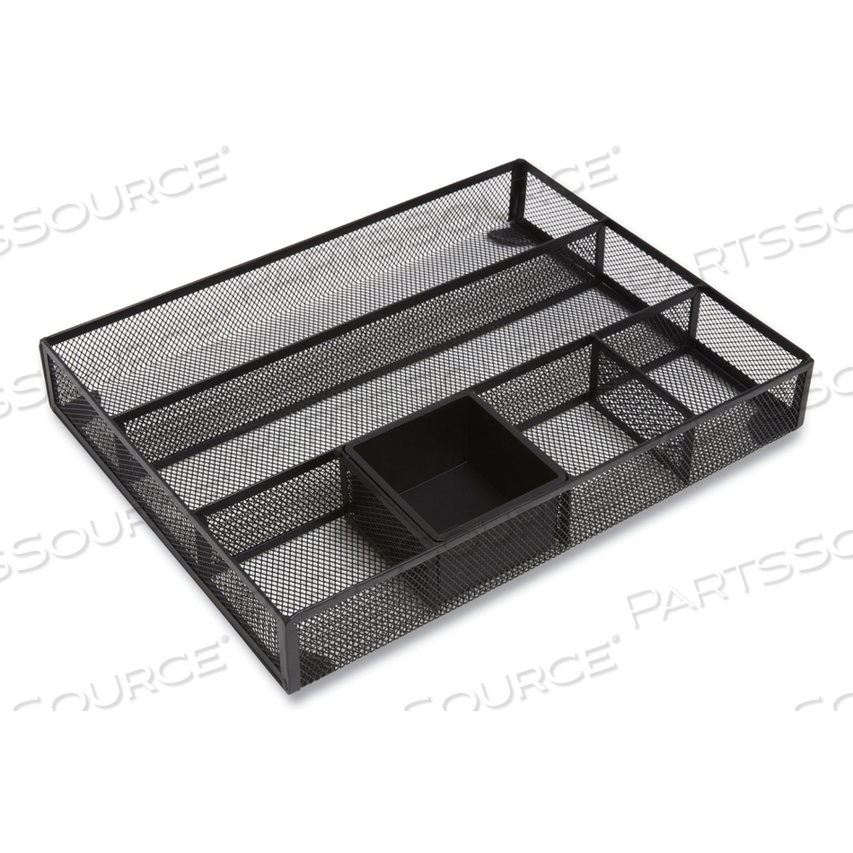 MESH DRAWER ORGANIZER, SIX COMPARTMENT, 15.43 X 12.2 X 2.68, BLACK 