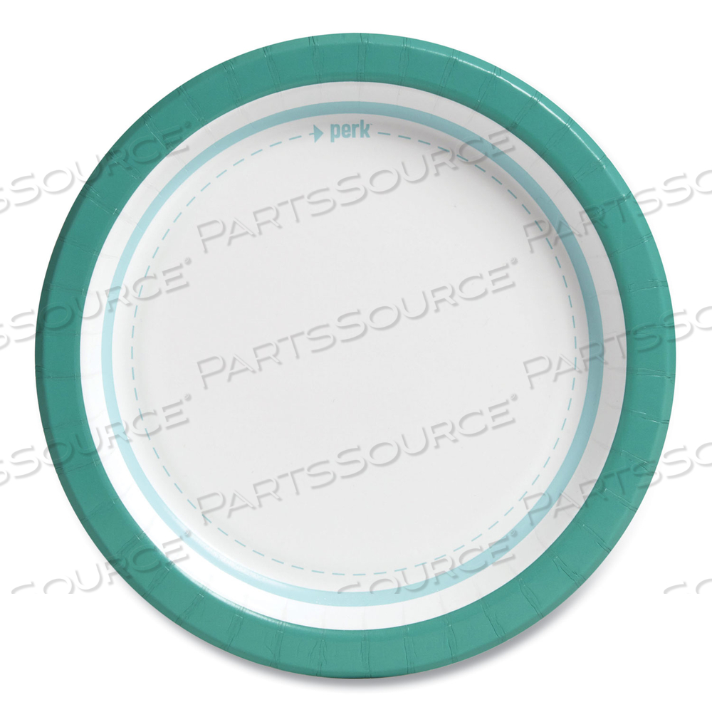 EVERYDAY PAPER PLATES, 8.5" DIA, WHITE/TEAL by Perk