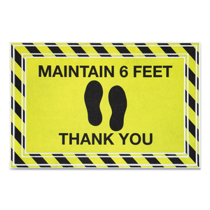 MESSAGE FLOOR MATS, 24 X 36, BLACK/YELLOW, "MAINTAIN 6 FEET THANK YOU" by Apache Mills