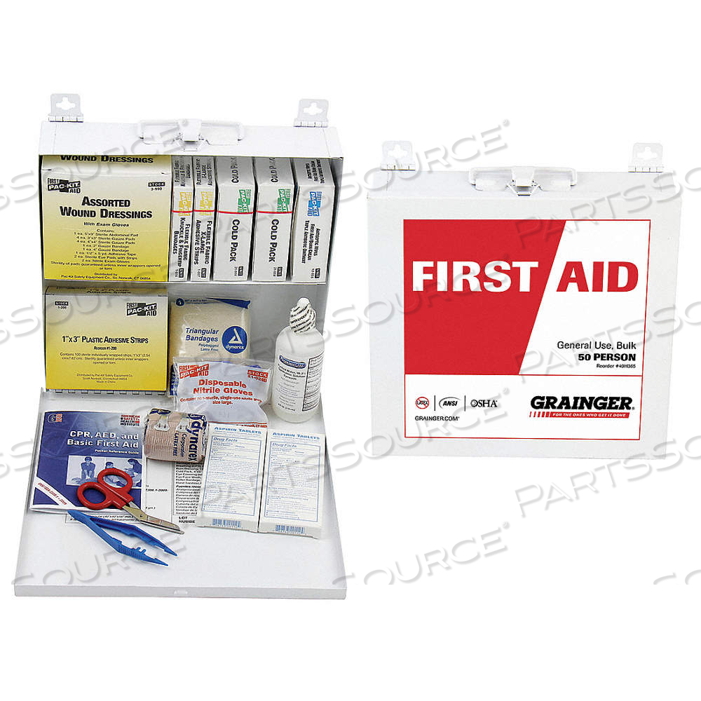 FIRST AID KIT AND HOUSING, 195 COMPONENTS, ANSI/ISEA Z308.1-2009, TYPE I/II by Approved Vendor