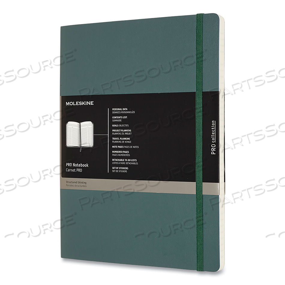 PROFESSIONAL NOTEBOOK, SOFT COVER, 1 SUBJECT, NARROW RULE, FOREST GREEN COVER, 9.75 X 7.5, 192 SHEETS 