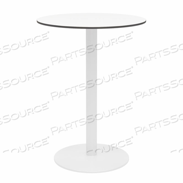 30" ROUND OUTDOOR BAR TABLE - DESIGNER WHITE PHENOLIC TOP - WHITE ALUMINUM FRAME - IVY SERIES by KFI