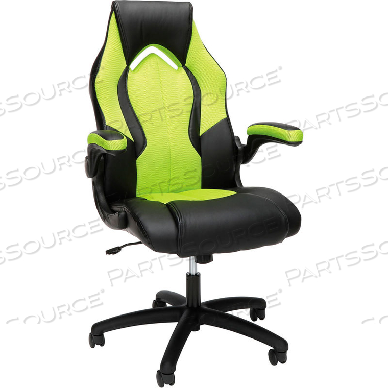 ESSENTIALS COLLECTION HIGH-BACK RACING STYLE BONDED LEATHER GAMING CHAIR, IN GREEN 