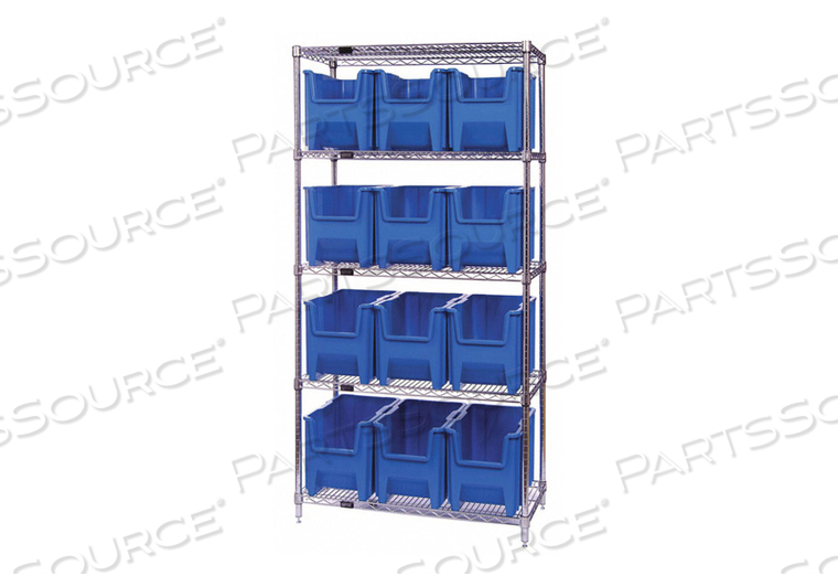 BIN SHELVING 74 OVERALL H 12 BINS BLUE by Quantum Storage Systems BIN SHELVING 74 OVERALL H 12 BINS BLUE by Quantum Storage Systems