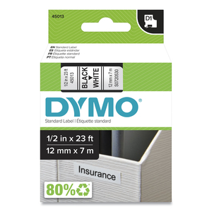 D1 HIGH-PERFORMANCE POLYESTER REMOVABLE LABEL TAPE, 0.5" X 23 FT, BLACK ON WHITE by Dymo