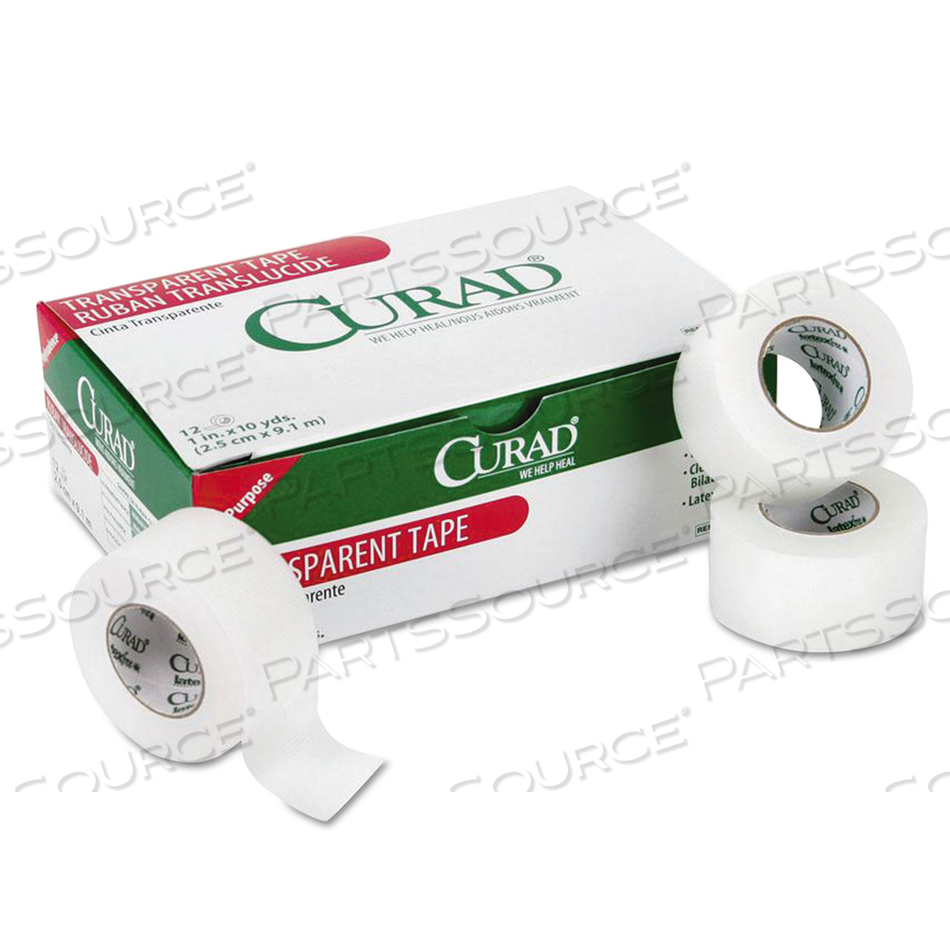 TRANSPARENT SURGICAL TAPE, HEAVY-DUTY, ACRYLIC/CLOTH, 1" X 10 YDS, MATTE CLEAR by Curad