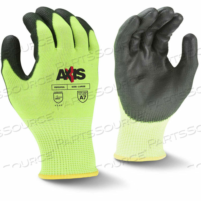 AXIS CUT RESISTANT PU PALM GLOVES, HI-VIS YELLOW/BLACK, XS, 1 PAIR by Radians AXIS CUT RESISTANT PU PALM GLOVES, HI-VIS YELLOW/BLACK, XS, 1 PAIR by Radians