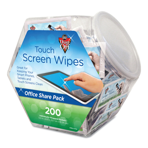 TOUCH SCREEN WIPES, 5 X 6, CITRUS, 200 INDIVIDUAL FOIL PACKETS IN AN EASY GRAB JAR by Dust-Off