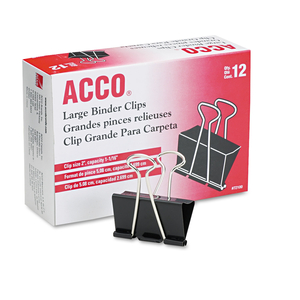 BINDER CLIPS, LARGE, BLACK/SILVER, DOZEN by ACCO Brands