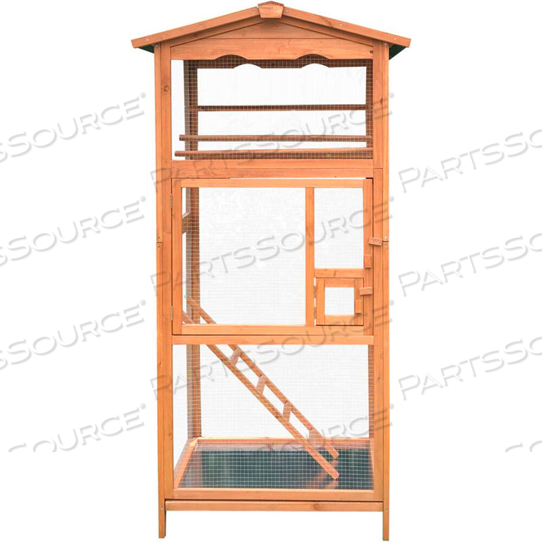 HANOVER OUTDOOR WOODEN BIRD CAGE WITH 3 RESTING BARS, LADDER, WATERPROOF ROOF AND REMOVABLE TRAY by Almo