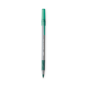 ROUND STIC GRIP XTRA COMFORT BALLPOINT PEN, EASY-GLIDE, STICK, MEDIUM 1.2 MM, GREEN INK, GRAY/GREEN BARREL, DOZEN by BIC