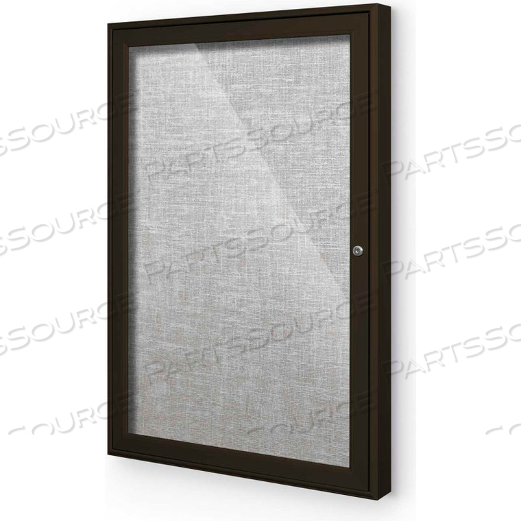 INDOOR ENCLOSED BULLETIN BOARD CABINET,1-DOOR 36"W X 36"H, COFFEE TRIM, PLATINUM 