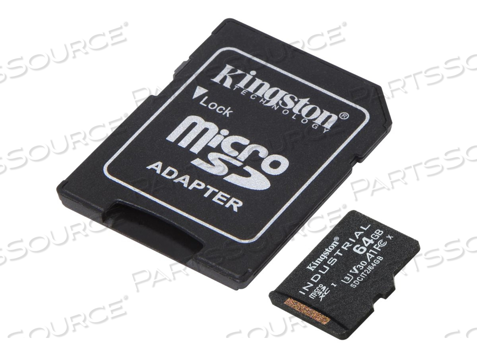 INDUSTRIAL, FLASH MEMORY CARD (MICROSDXC TO SD ADAPTER INCLUDED), 64 GB, A1 / VIDEO CLASS V30 / UHS-I U3 / CLASS10, MICROSDXC UHS-I by Kingston Technology