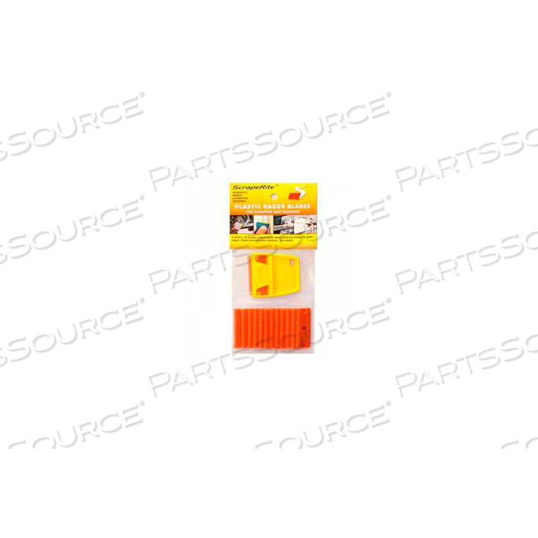 SCRAPERITE PLASTIC RAZOR BLADES WITH GENERAL PURPOSE HOLDER, ORANGE, 3/5" 