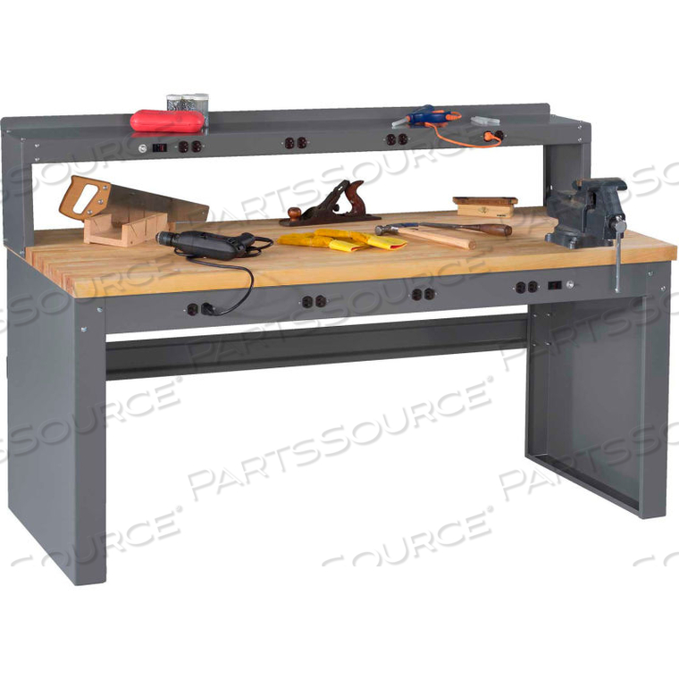 EB-2-3672M PANEL LEG WORKBENCH - 8 OUTLET PANEL & RISER, HARDWOOD TOP - 72 X 36 X 47-1/4"H 