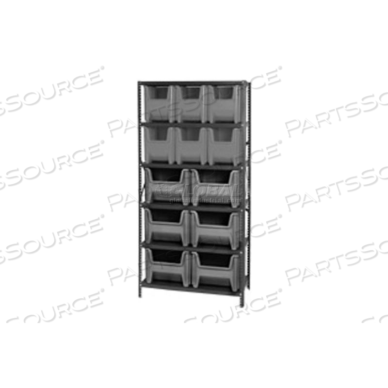 QSBU-600800 SHELVING WITH 12 GIANT HOPPER BINS GRAY, 36X18X75 by Quantum Storage Systems QSBU-600800 SHELVING WITH 12 GIANT HOPPER BINS GRAY, 36X18X75 by Quantum Storage Systems