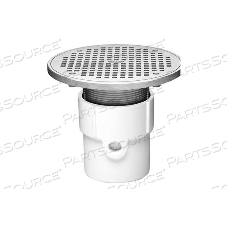 4" ABS ADJUSTABLE GENERAL PURPOSE PIPE FIT DRAIN WITH 5" CAST NICKEL GRATE & ROUND TOP 