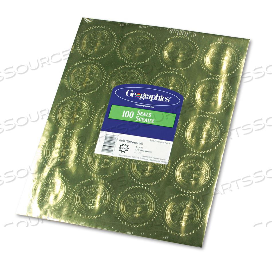 GOLD FOIL EMBOSSED "OFFICIAL SEAL OF EXCELLENCE" SEALS, 100/PACK by Geographics GOLD FOIL EMBOSSED "OFFICIAL SEAL OF EXCELLENCE" SEALS, 100/PACK by Geographics