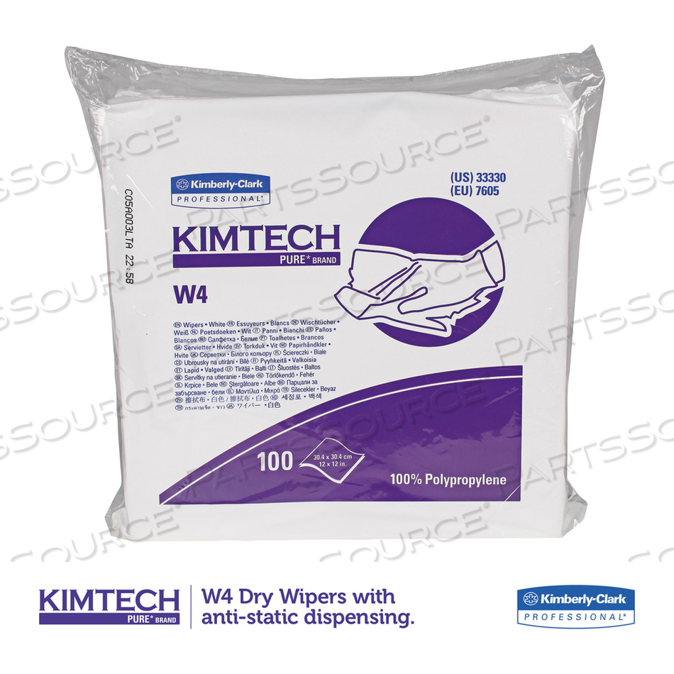 W4 CRITICAL TASK WIPERS, FLAT DOUBLE BAG, 12 X 12, WHITE, 100/BAG by Kimtech