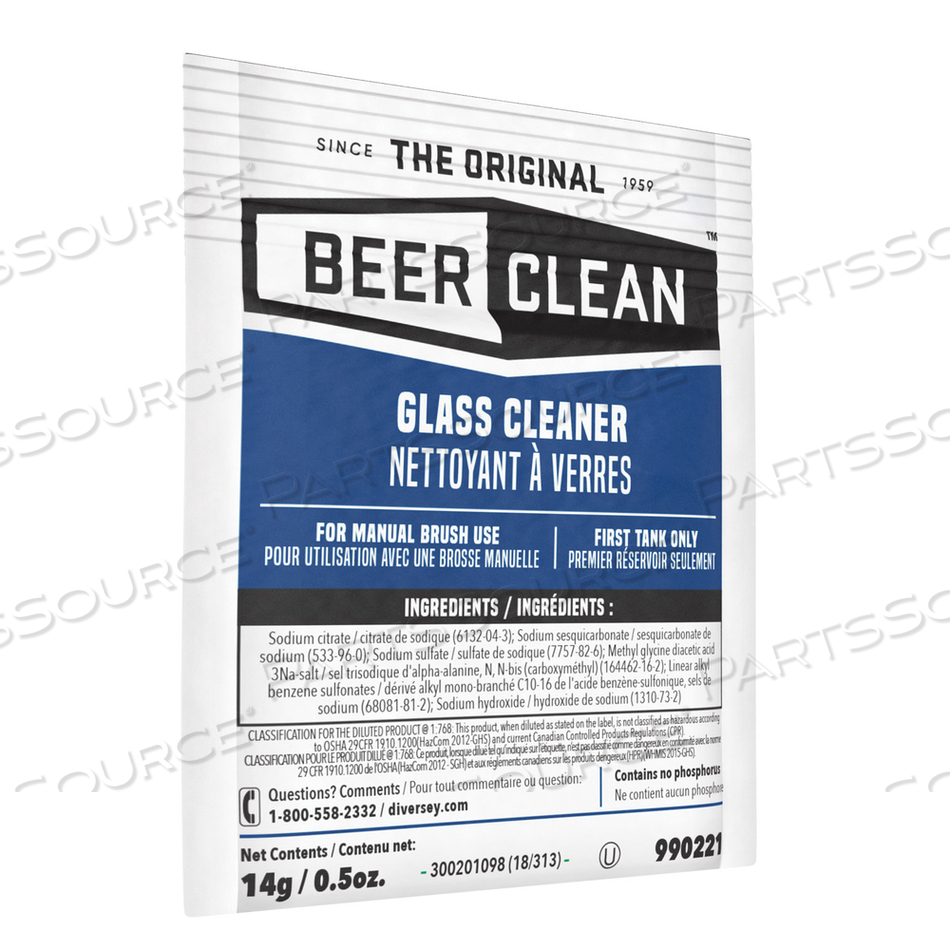 BEER CLEAN GLASS CLEANER, POWDER, 0.5 OZ PACKET by Diversey