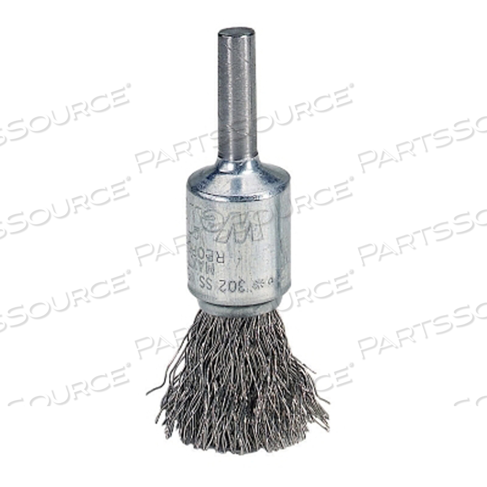 CRIMPED WIRE SOLID END BRUSH, STAINLESS STEEL, 25,000 RPM, 1/2 IN X 0.006 IN by Weiler