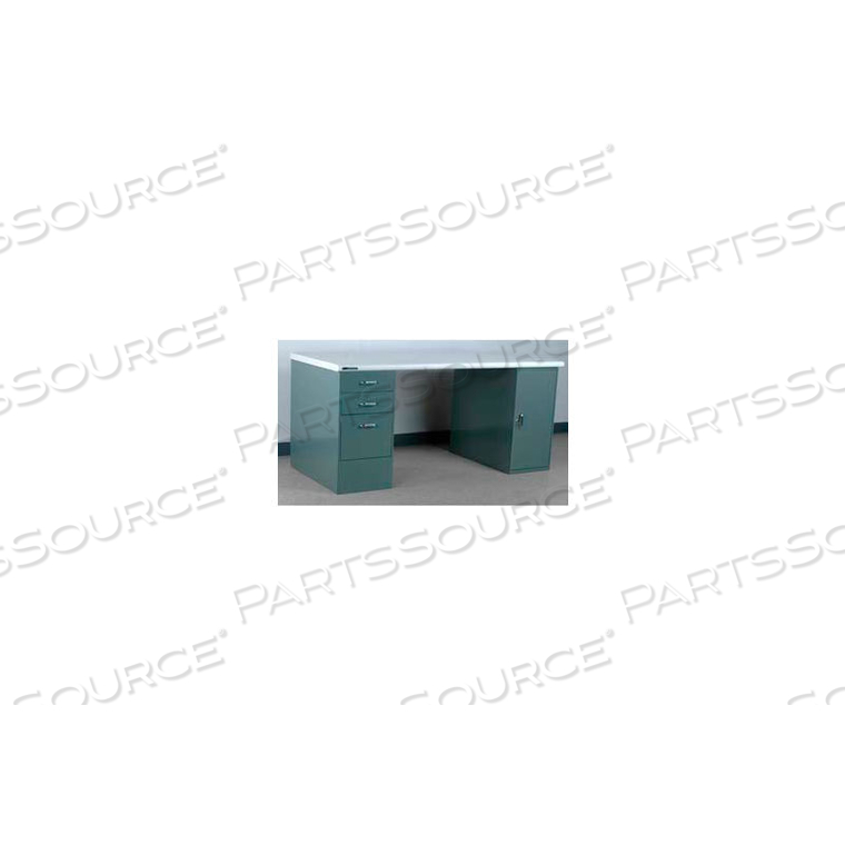 WORKBENCH, PEDESTAL WORKBENCH, PLAS. LAMINATE SAFETY EDGE, 72"W X 30"D, GY by Stackbin Corporation