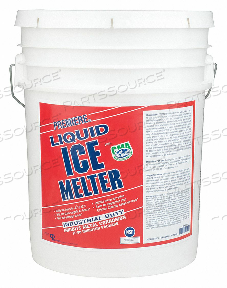 ICE MELT, 5 GAL, EFFECTIVE TEMP. -20 DEGREES F, NET WEIGHT 5 GAL, PACKAGE TYPE PAIL, ICE MELT COLOR CLEAR, CONTAINS ANTI-CAKING AGENTS, CALC by Premiere